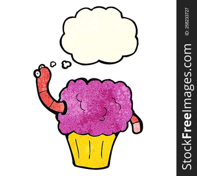 Cartoon Worm In Cupcake With Thought Bubble