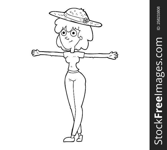 black and white cartoon woman spreading arms