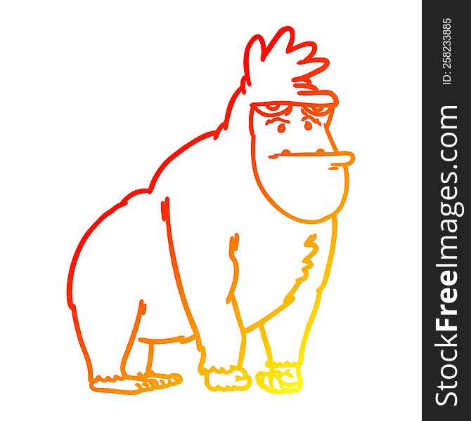 warm gradient line drawing of a cartoon gorilla