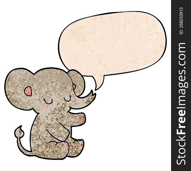 Cartoon Elephant And Speech Bubble In Retro Texture Style