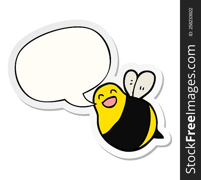 cartoon bee with speech bubble sticker. cartoon bee with speech bubble sticker