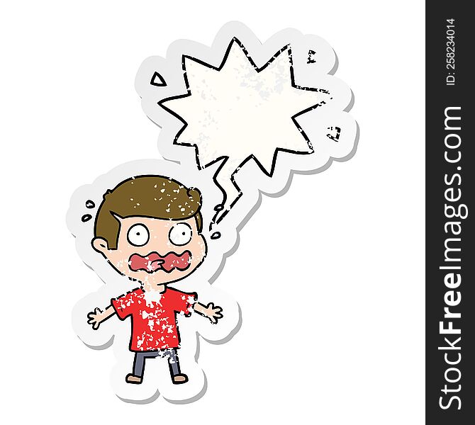 Cartoon Man Totally Stressed Out And Speech Bubble Distressed Sticker