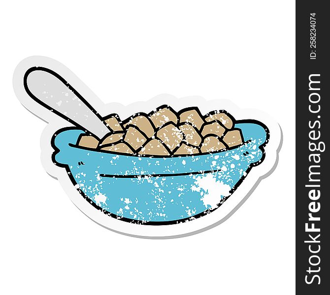 distressed sticker of a cartoon cereal bowl