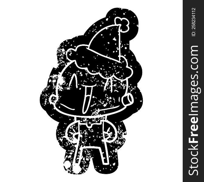 Cartoon Distressed Icon Of A Robot Wearing Santa Hat