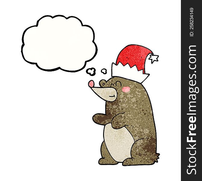 Thought Bubble Textured Cartoon Bear Wearing Christmas Hat
