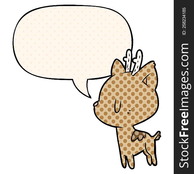 Cute Cartoon Deer And Speech Bubble In Comic Book Style