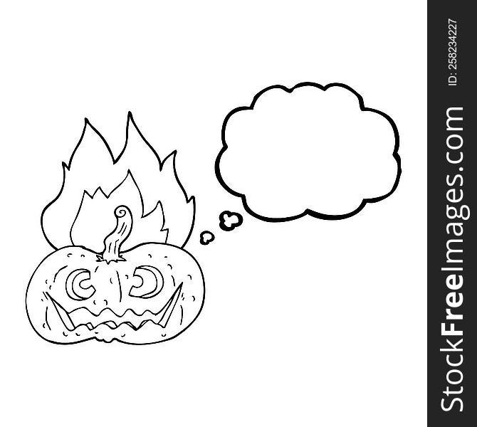 Thought Bubble Cartoon Flaming Halloween Pumpkin