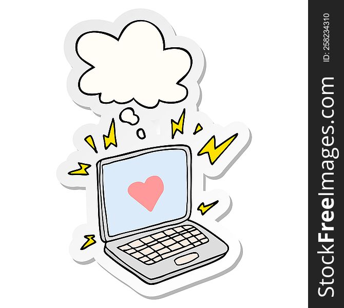 internet dating cartoon  and thought bubble as a printed sticker