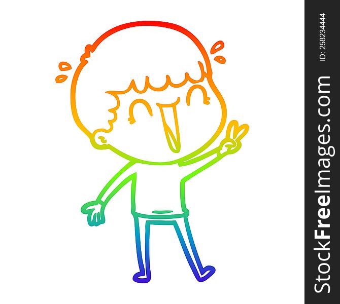 Rainbow Gradient Line Drawing Laughing Cartoon Man