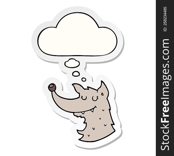 cartoon wolf with thought bubble as a printed sticker
