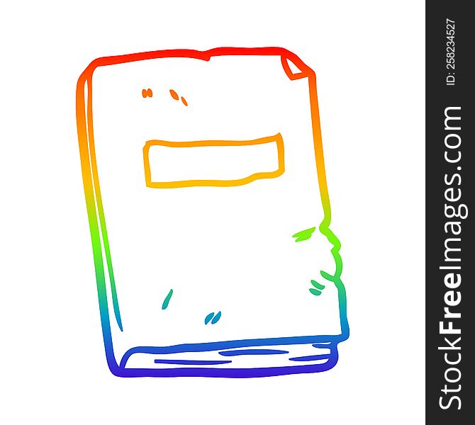 rainbow gradient line drawing of a battered old notebook