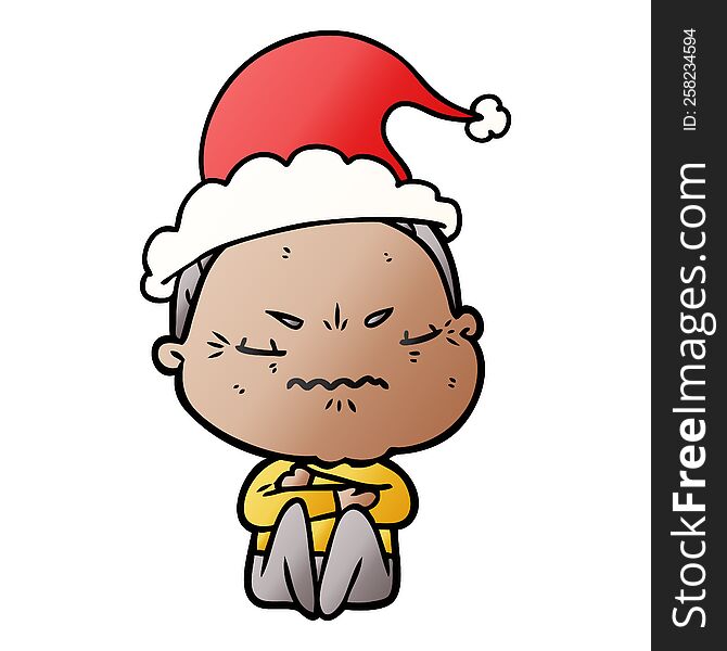gradient cartoon of a annoyed old lady wearing santa hat
