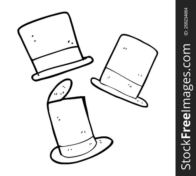 freehand drawn black and white cartoon top hats