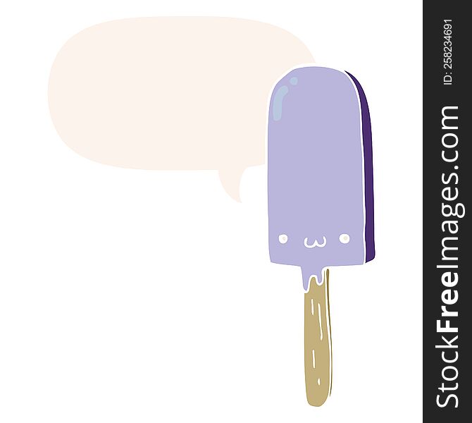 Cartoon Ice Lolly And Speech Bubble In Retro Style