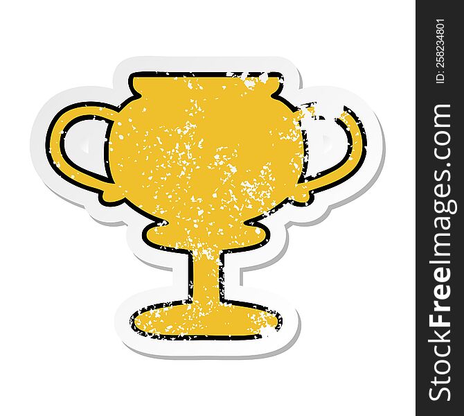 Distressed Sticker Of A Cute Cartoon Gold Trophy
