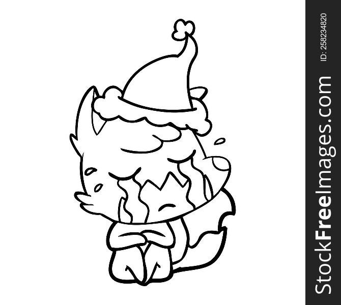 Crying Fox Line Drawing Of A Wearing Santa Hat