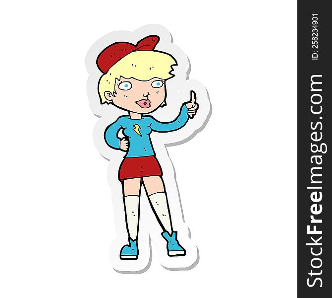 sticker of a cartoon skater girl giving thumbs up symbol