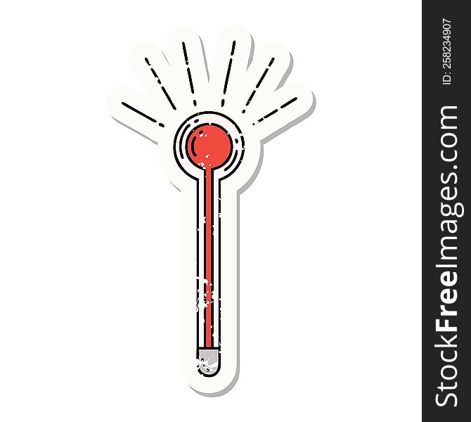 worn old sticker of a tattoo style glass thermometer. worn old sticker of a tattoo style glass thermometer