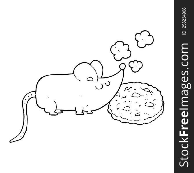 cute freehand drawn black and white cartoon mouse and cookie. cute freehand drawn black and white cartoon mouse and cookie