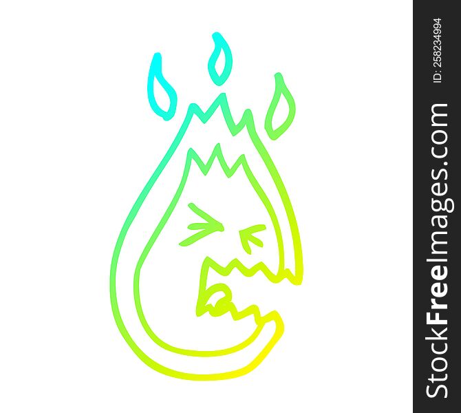 cold gradient line drawing of a cartoon hot angry flame