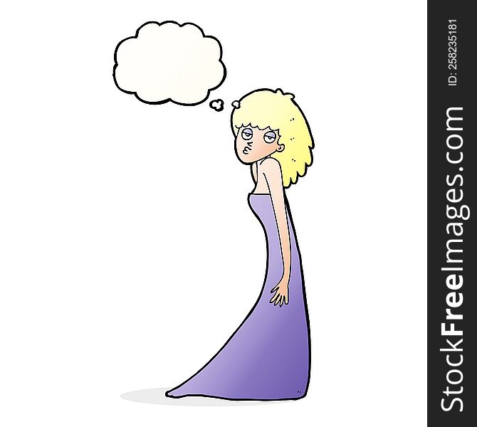 cartoon woman pulling photo face with thought bubble