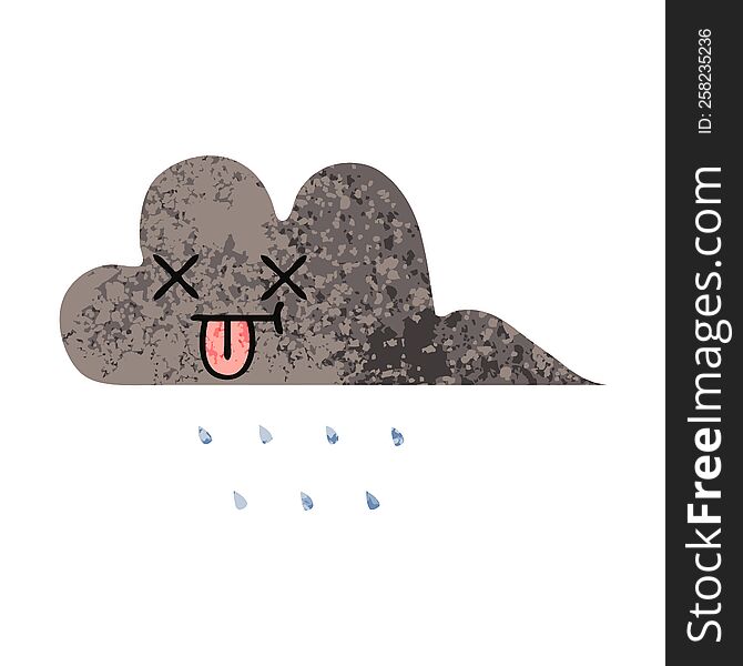 Retro Illustration Style Cartoon Storm Rain Cloud