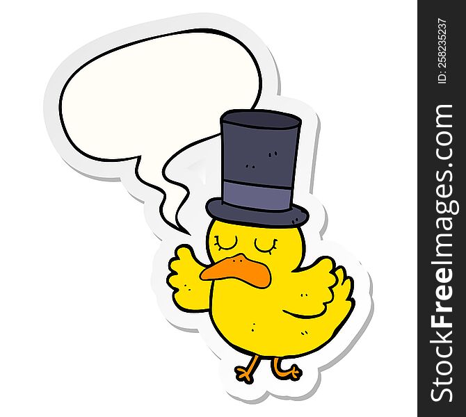 Cartoon Duck Wearing Top Hat And Speech Bubble Sticker