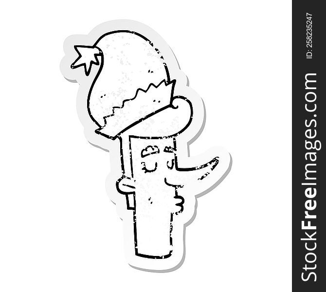 Distressed Sticker Of A Cartoon Man In Christmas Hat