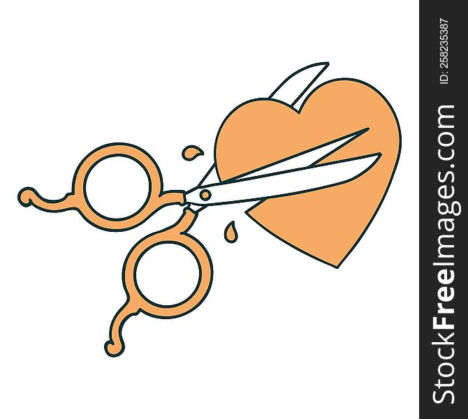 Tattoo Style Icon Of Scissors Cutting A Heart