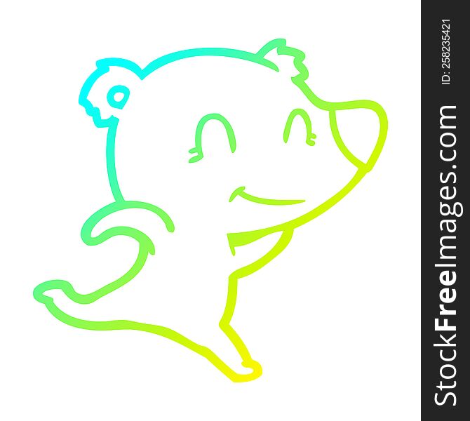 cold gradient line drawing of a friendly bear running cartoon