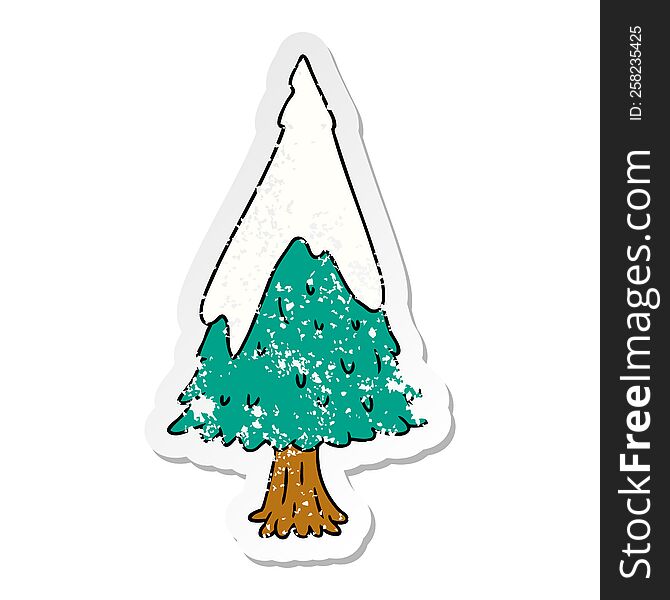 Distressed Sticker Cartoon Doodle Single Snow Covered Tree