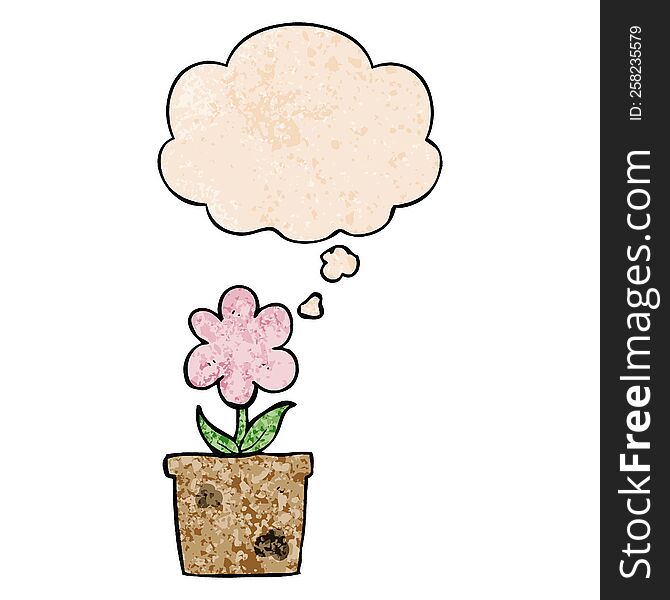 cute cartoon flower and thought bubble in grunge texture pattern style