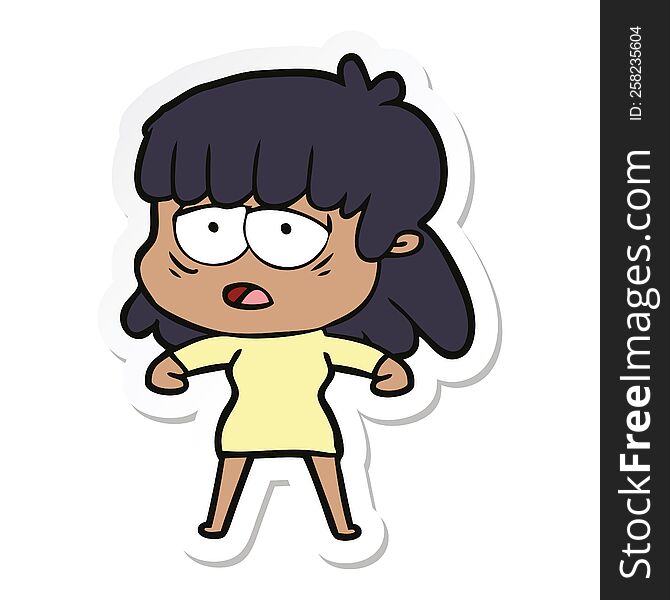 sticker of a cartoon tired woman