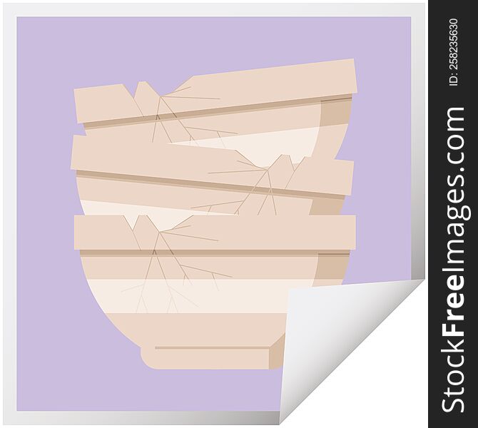 stack of cracked old bowls graphic square sticker