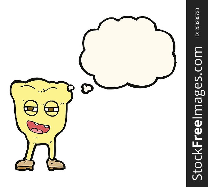 cartoon rotten tooth character with thought bubble