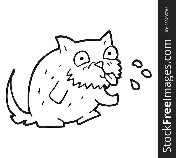 Black And White Cartoon Cat Blowing Raspberry