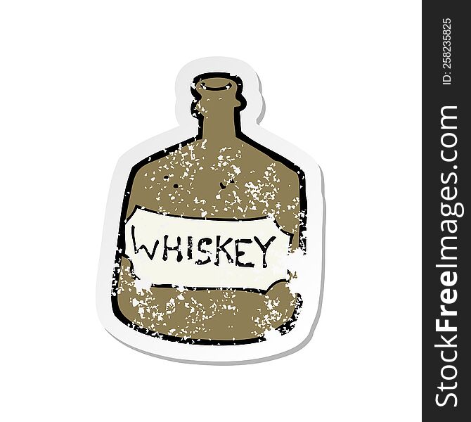 retro distressed sticker of a cartoon old whiskey bottle