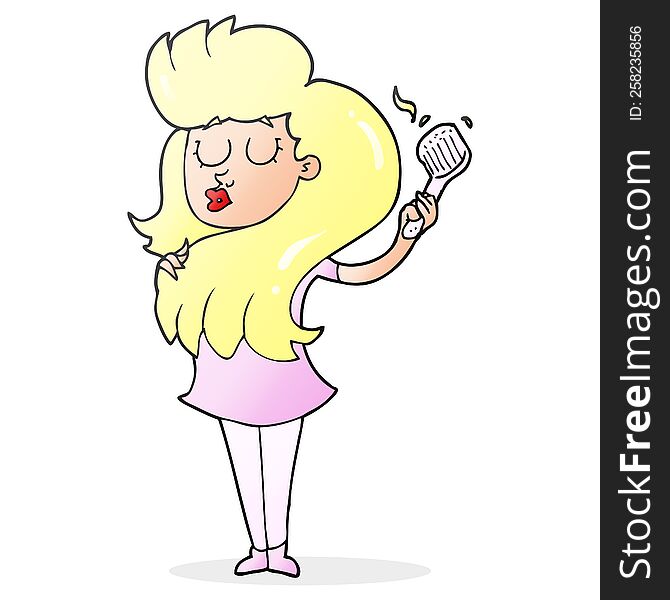 Cartoon Woman Brushing Hair