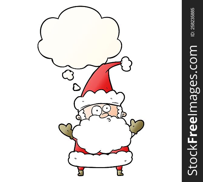 cartoon confused santa claus with thought bubble in smooth gradient style