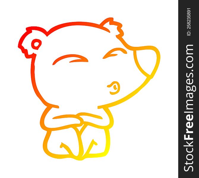 warm gradient line drawing of a cartoon whistling bear
