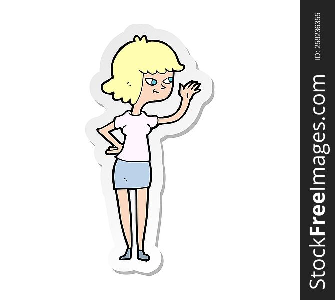 sticker of a cartoon friendly girl waving