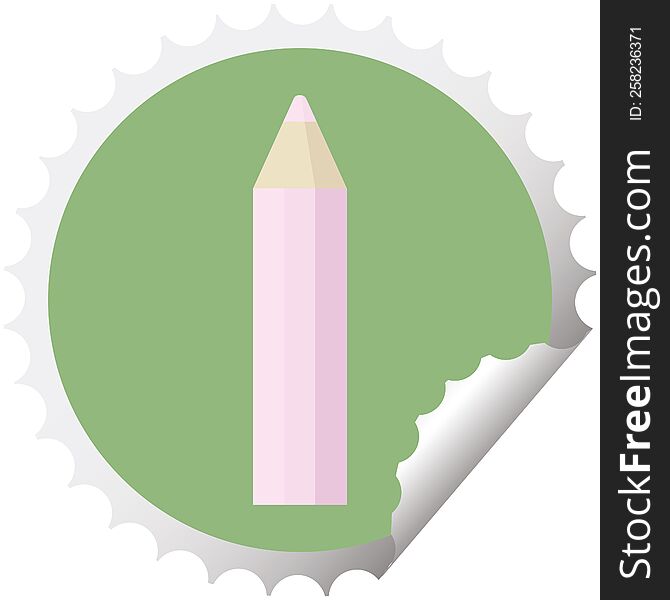 pink coloring pencil graphic vector illustration round sticker stamp. pink coloring pencil graphic vector illustration round sticker stamp