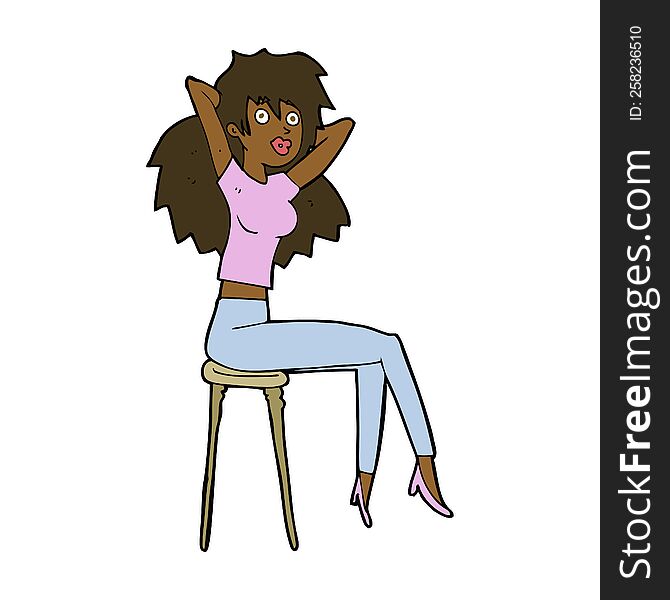 cartoon woman posing on stool