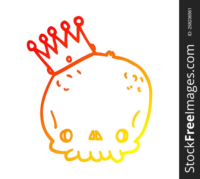 Warm Gradient Line Drawing Cartoon Skull With Crown