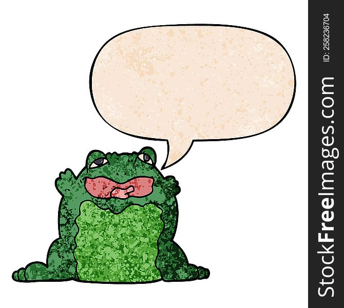 Cartoon Toad And Speech Bubble In Retro Texture Style