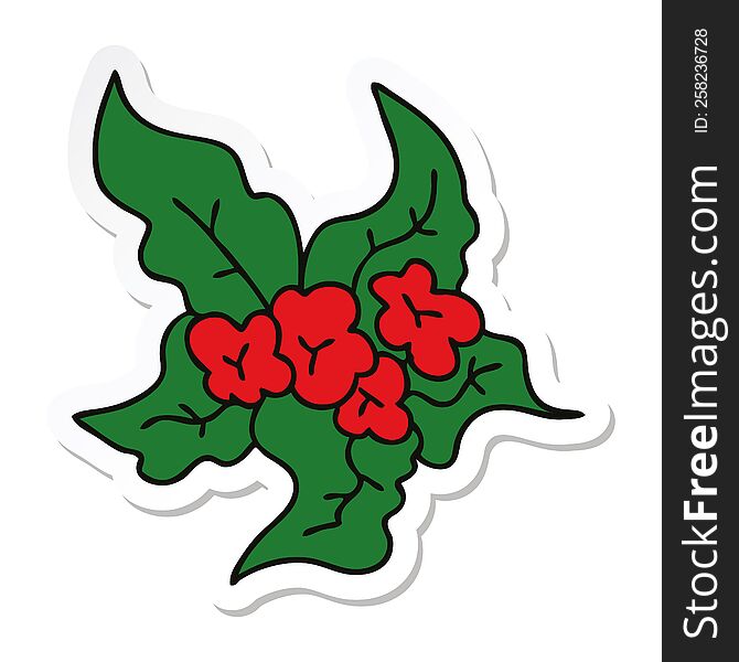 sticker of a quirky hand drawn cartoon christmas flower