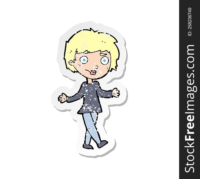 Retro Distressed Sticker Of A Cartoon Confused Woman