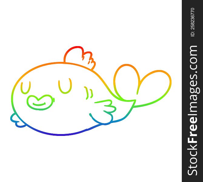 rainbow gradient line drawing of a happy cartoon fish