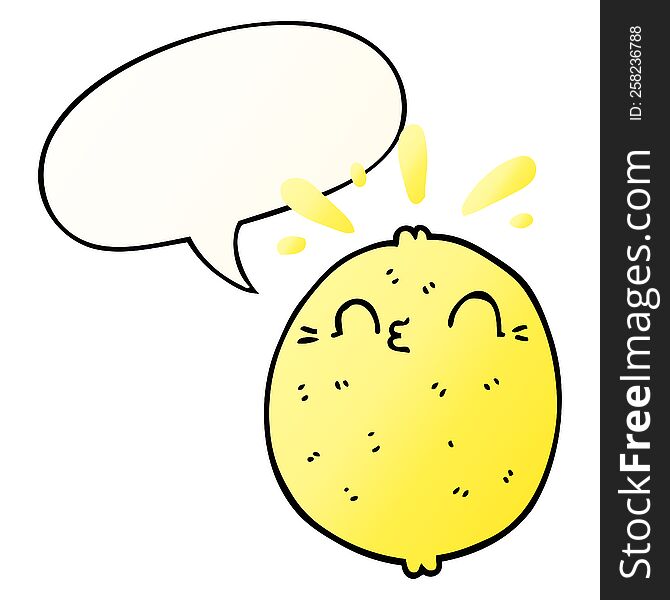 Cute Cartoon Lemon And Speech Bubble In Smooth Gradient Style
