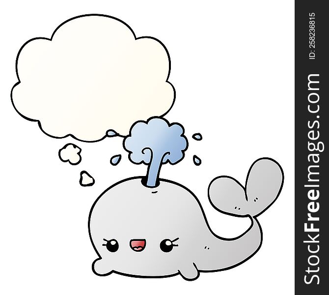 Cute Cartoon Whale And Thought Bubble In Smooth Gradient Style